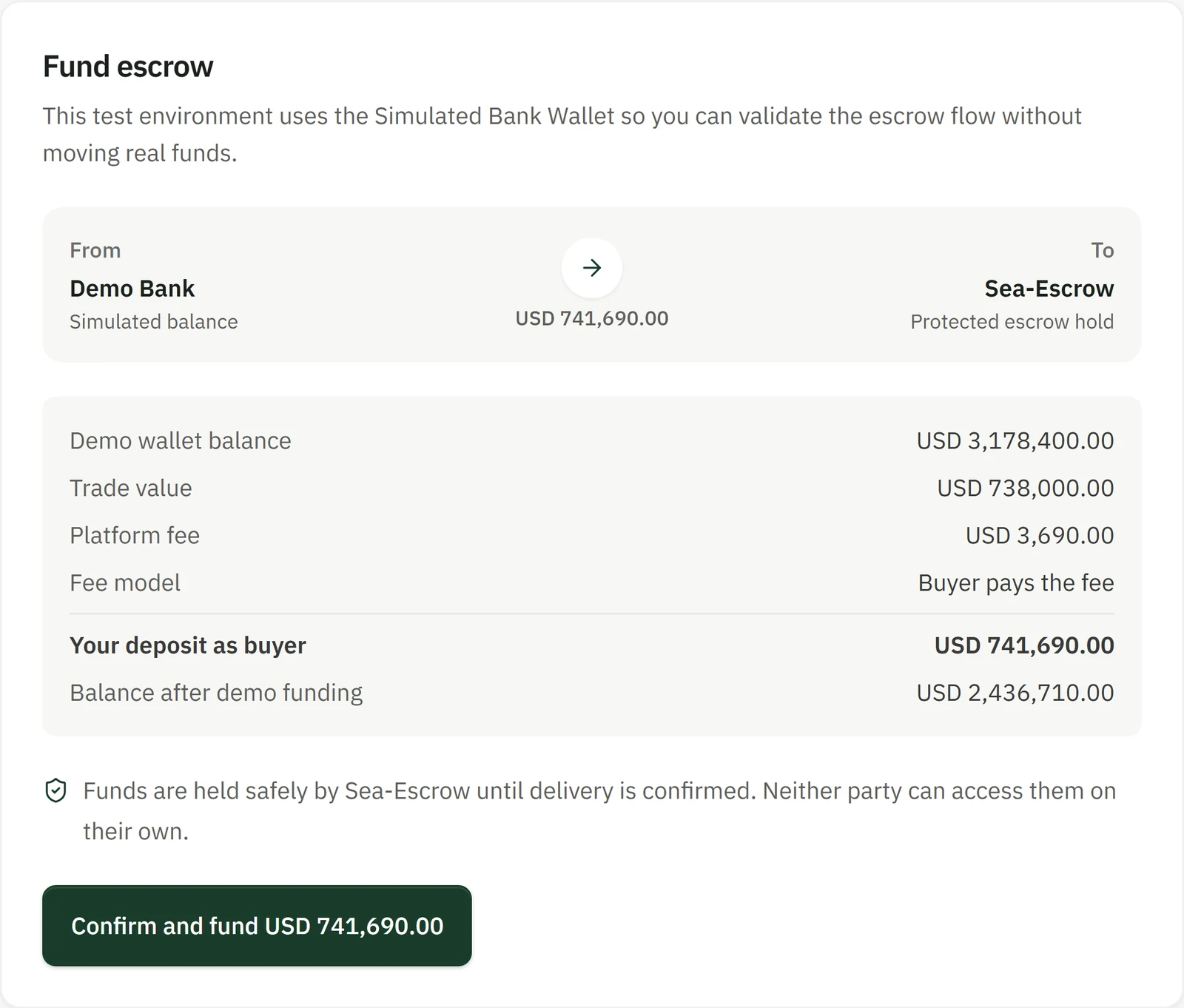 Fund escrow panel