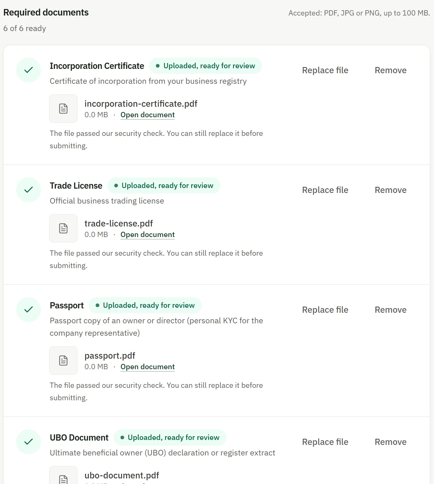 Company verification documents in SEA Escrow